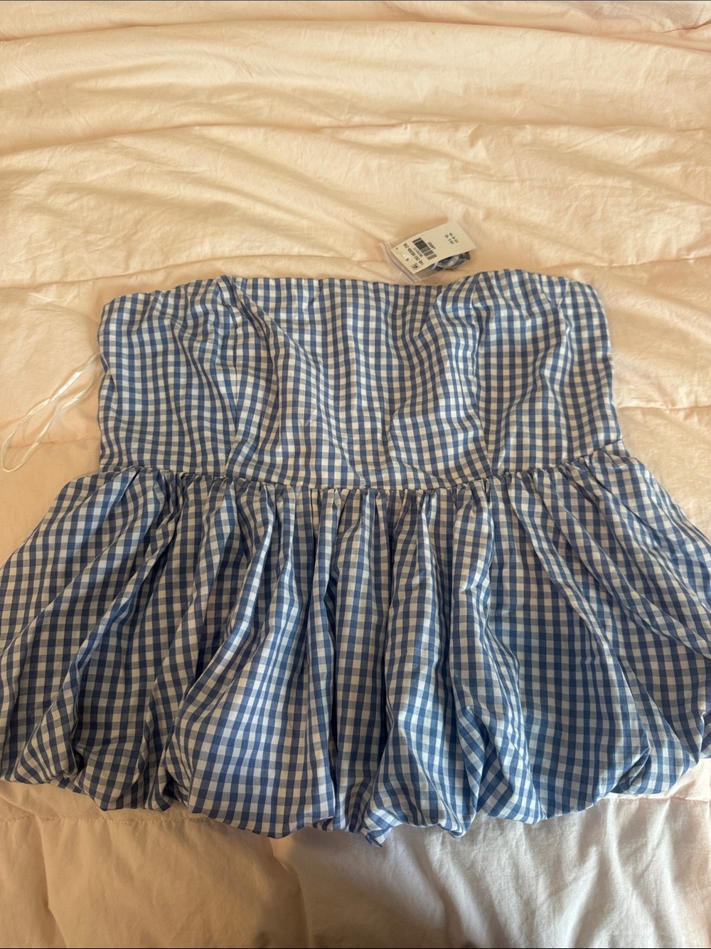 Blue Gingham Strapless Off the Shoulder Top - Abercrombie & Fitch